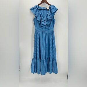 Flying Tomato Blue Purple Stripe Ruffle Dress, size Large